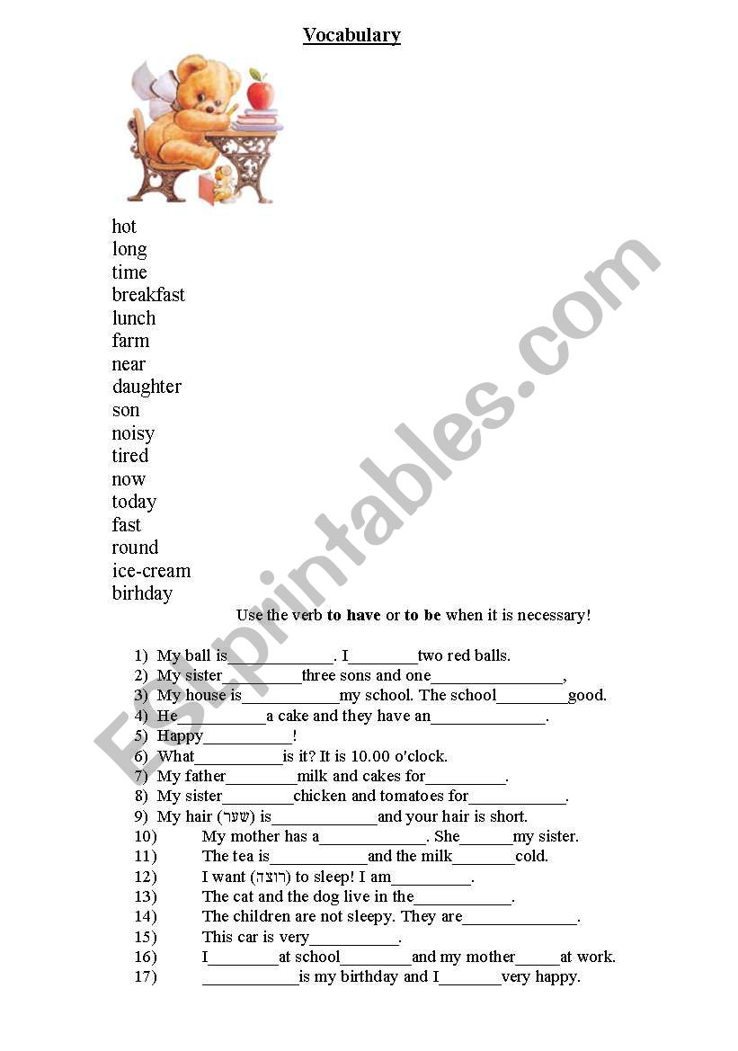Vocabulary / to have / to be worksheet