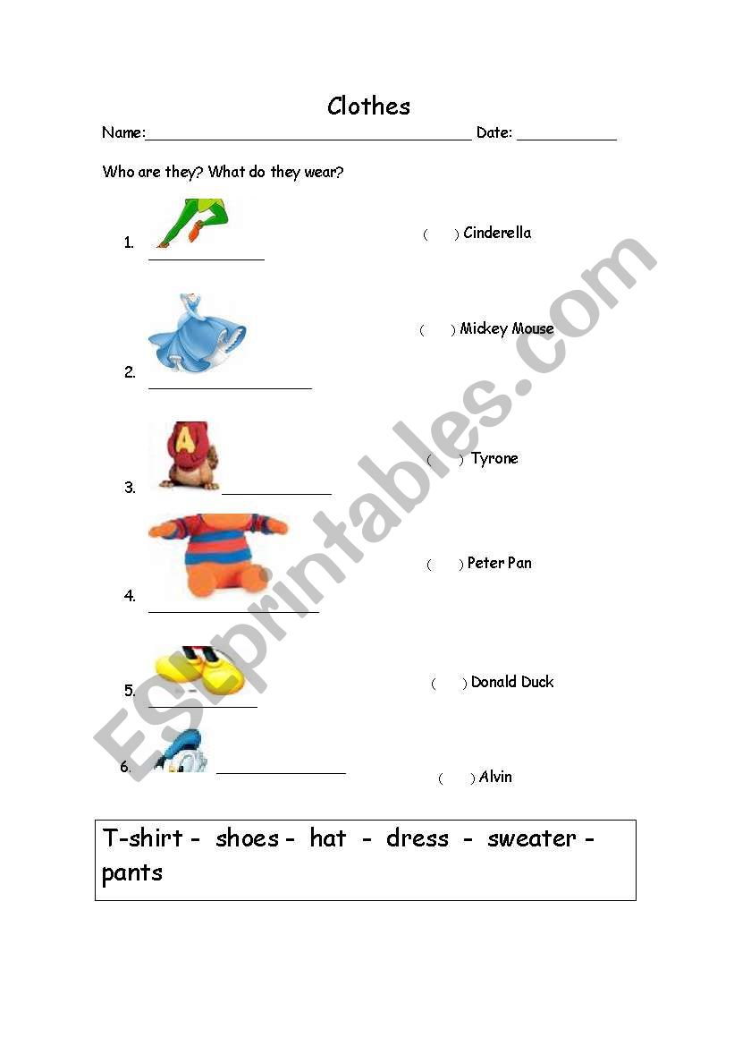 clothes worksheet