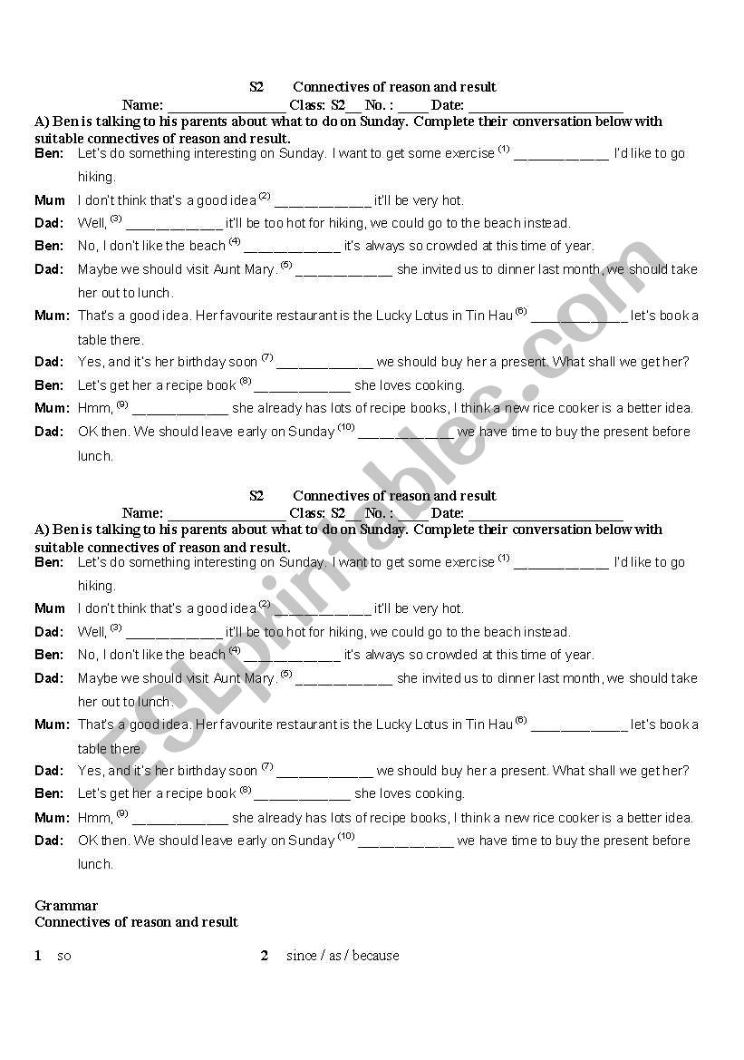 Connectives worksheet