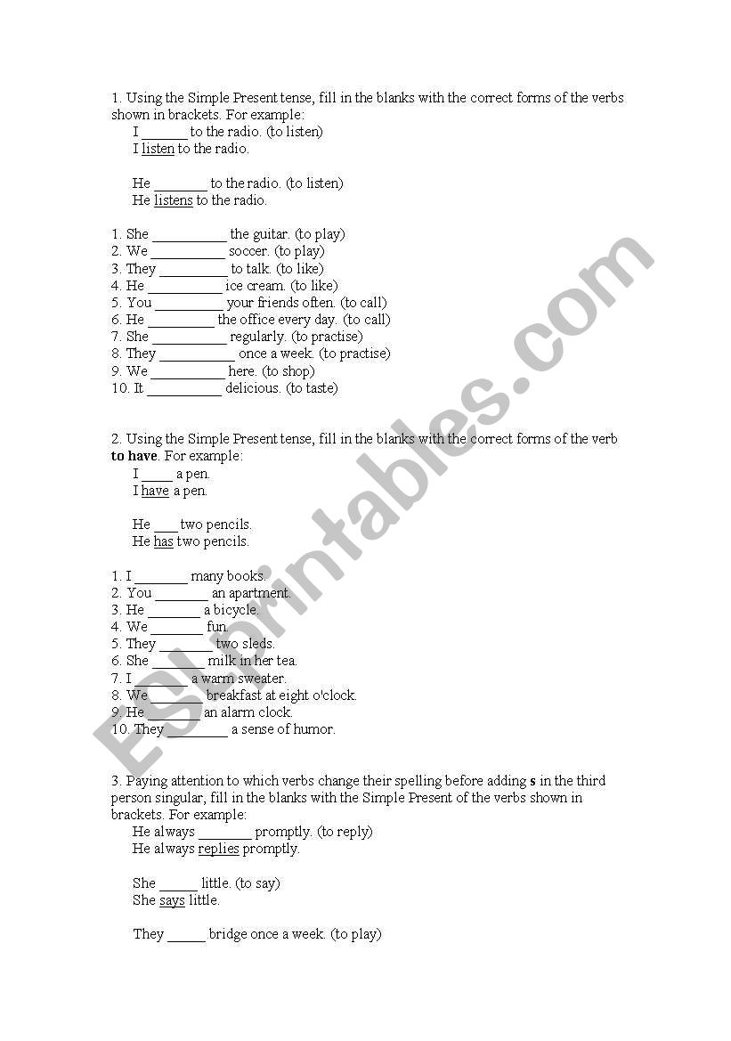 Present Simple Tense worksheet