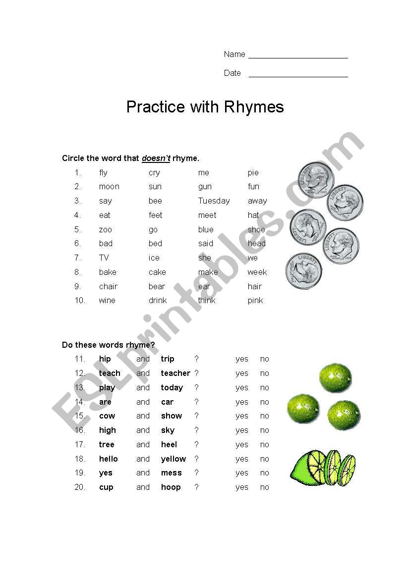 Practice with Rhymes worksheet