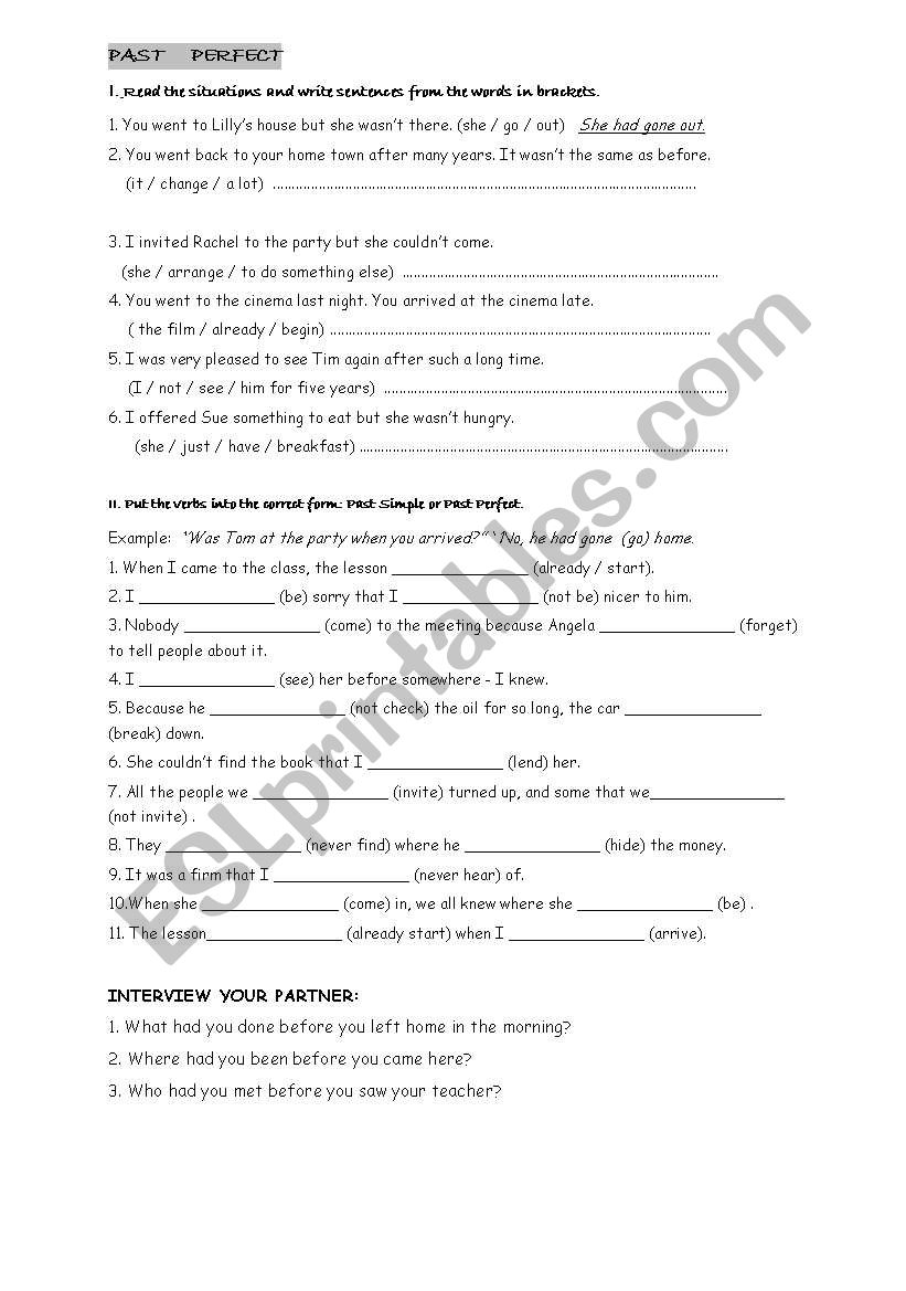 Past Perfect vs Past Simple worksheet