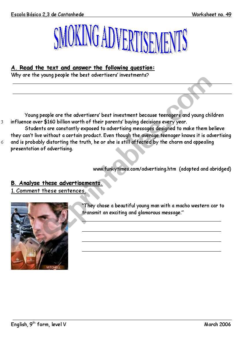 Smoking Advertisements worksheet