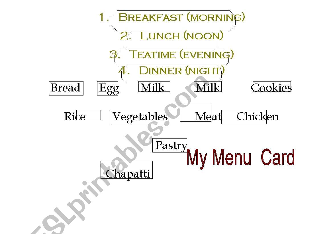 Menu Card worksheet