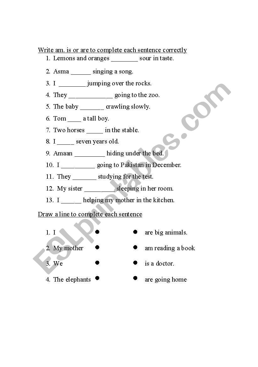 Using is/am worksheet