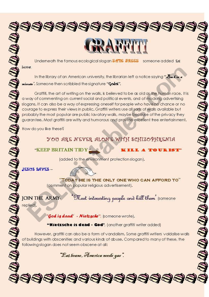 graffiti reading worksheet