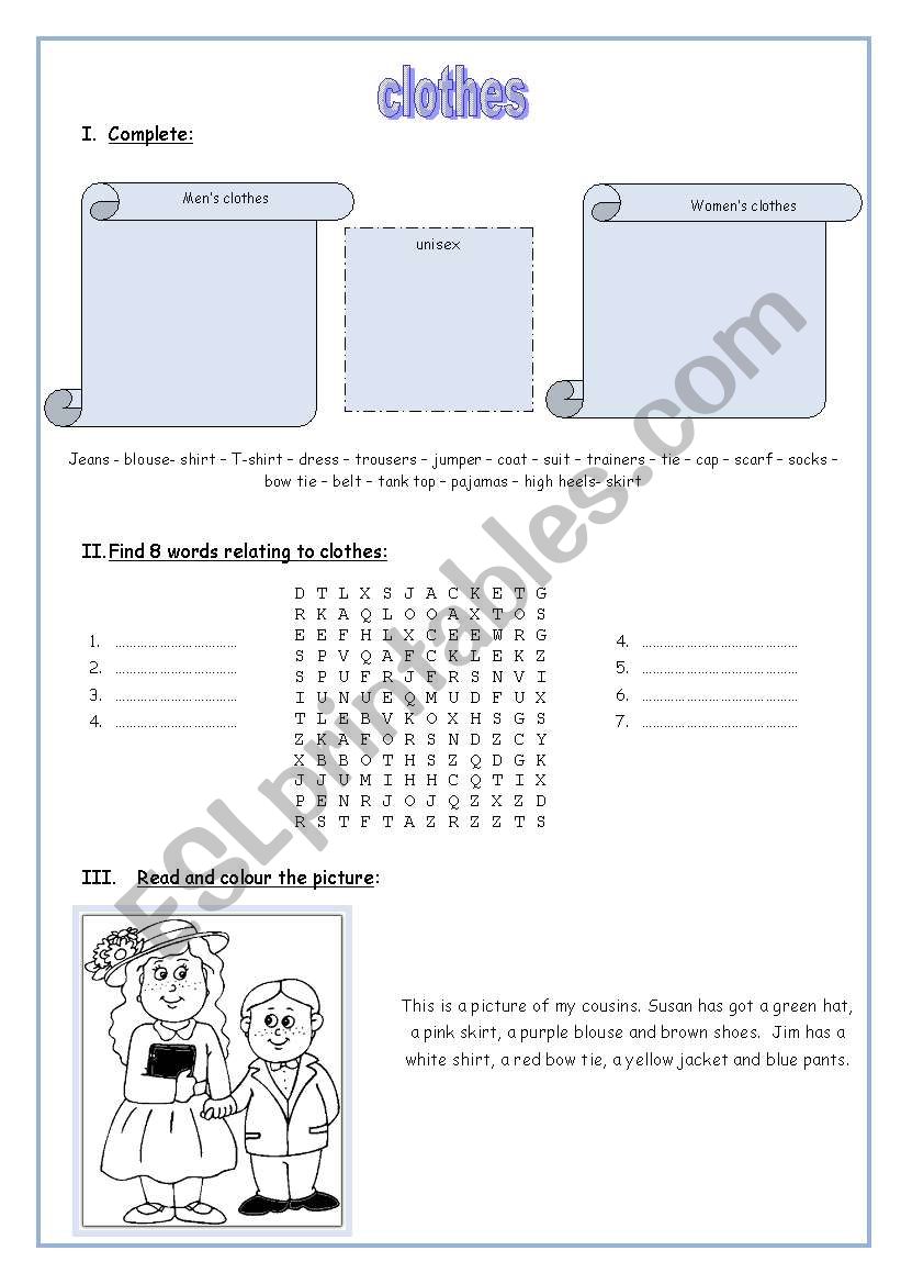 clothes and colours worksheet