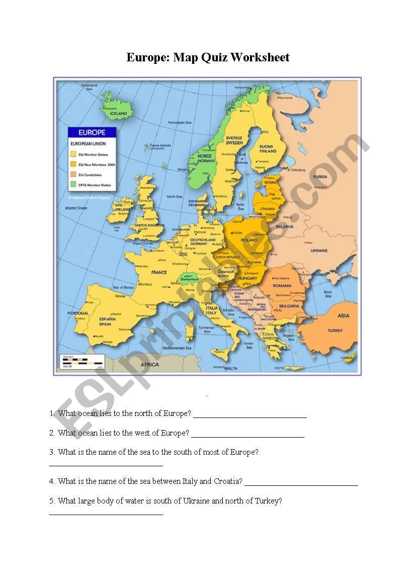 Europe Map Quiz worksheet