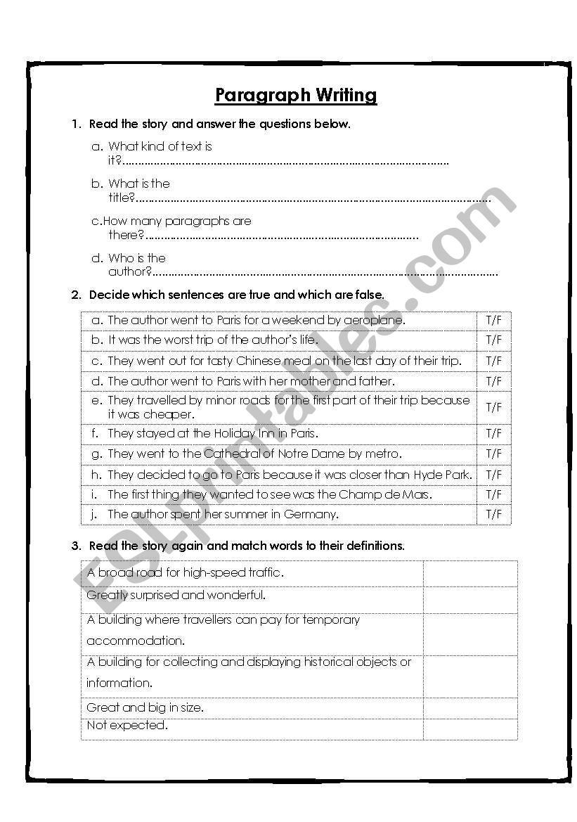 Paris Comprehension worksheet