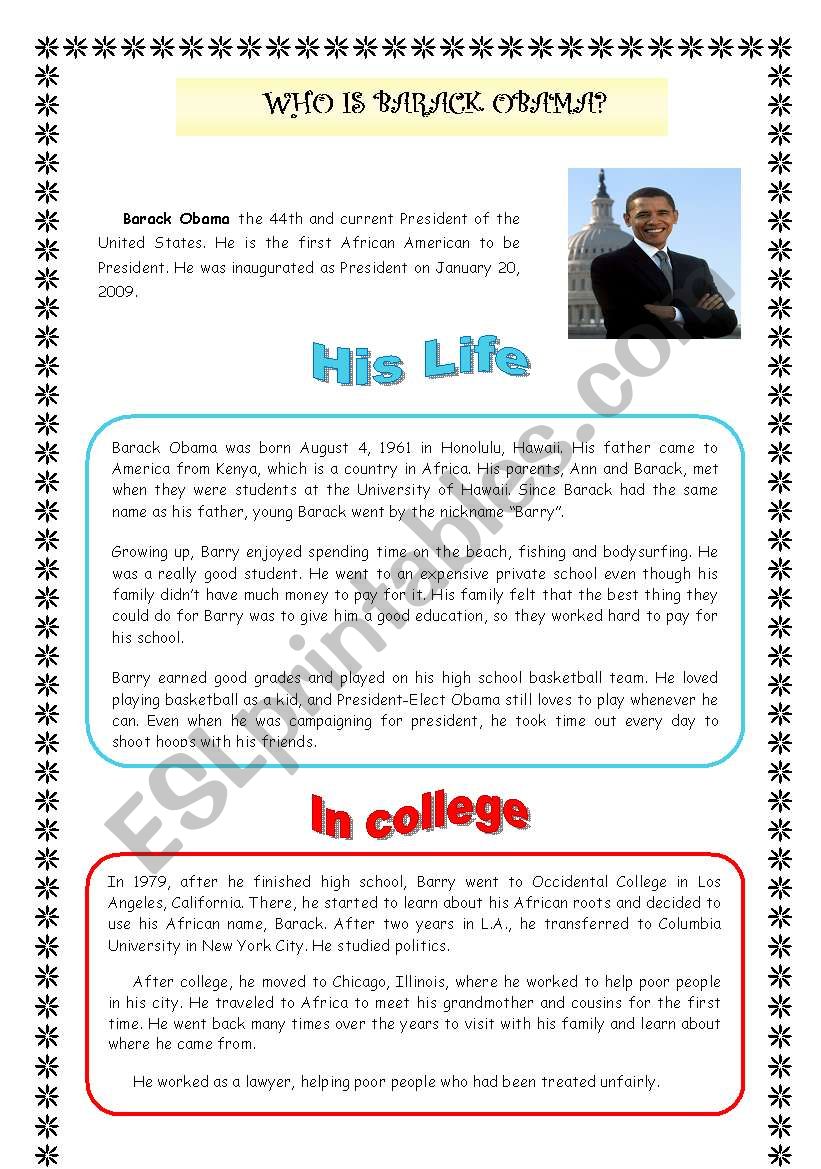 Barack Obama worksheet