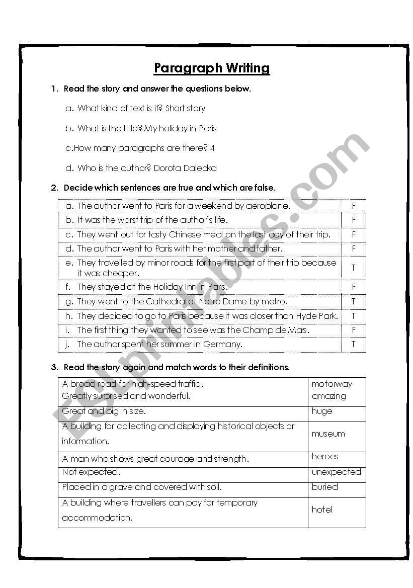 Holiday comprehension worksheet