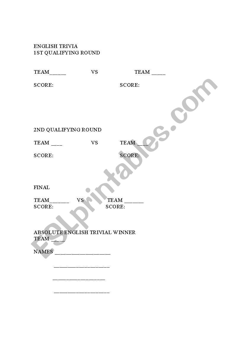 English Trivia worksheet