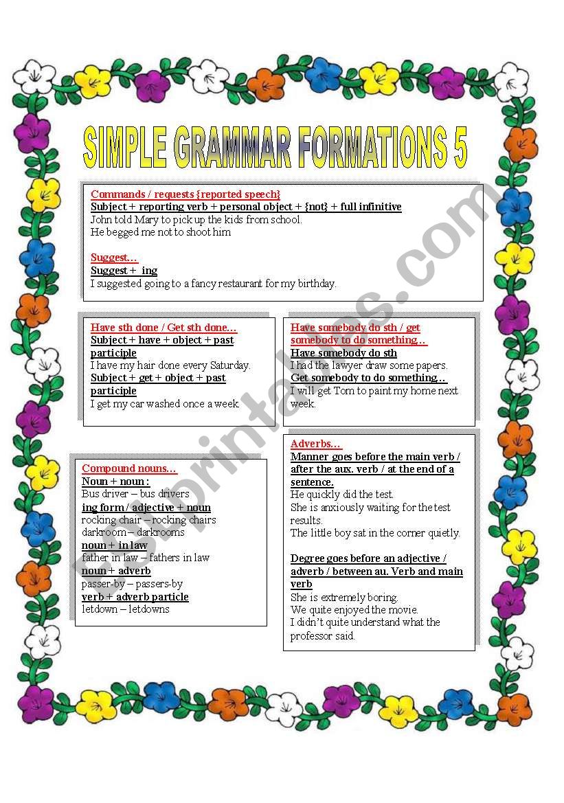 SIMPLE GRAMMAR FORMATIONS 5 worksheet