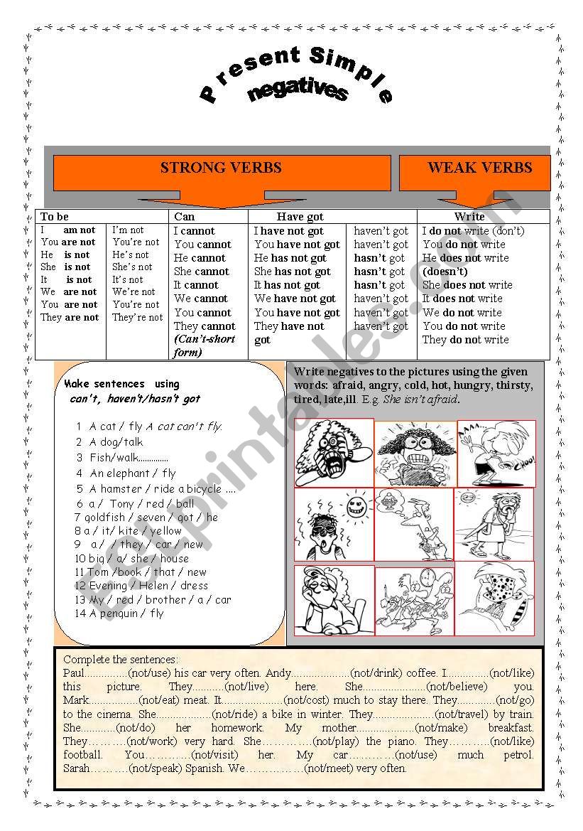 Present Simple negatives worksheet