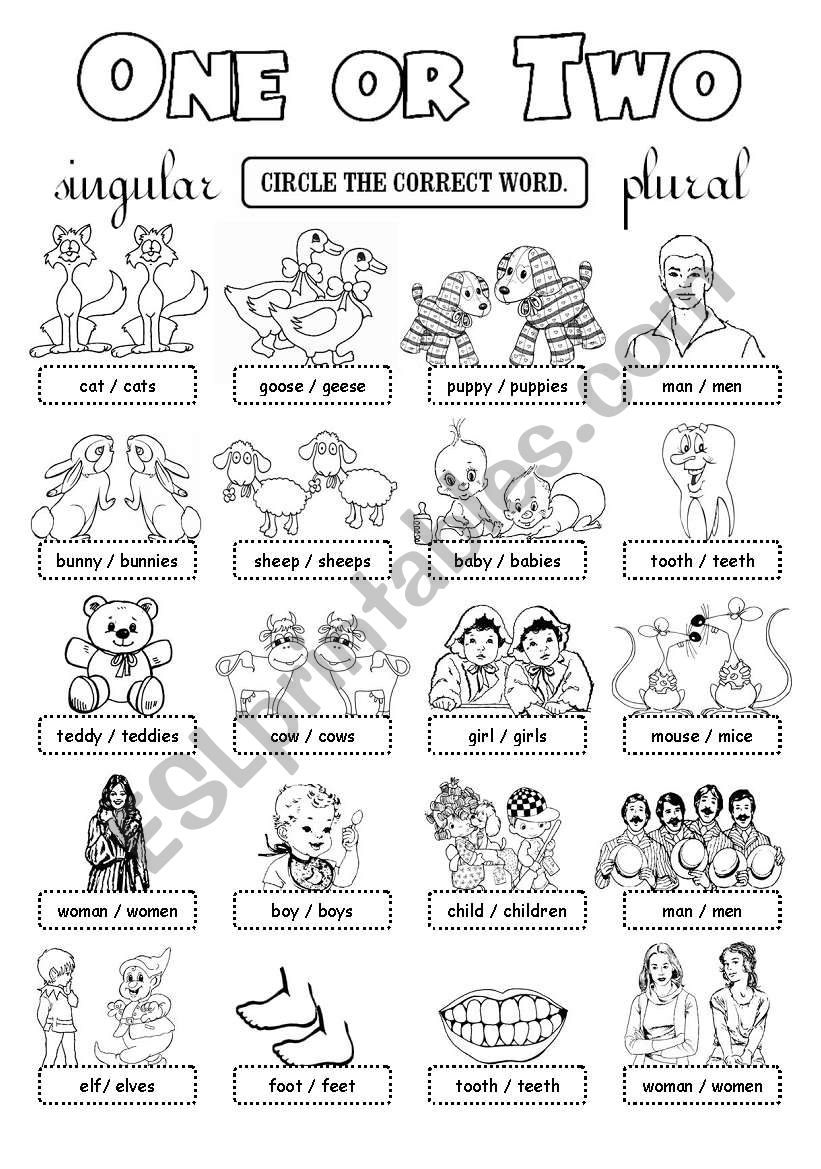 One or Two - plurals worksheet