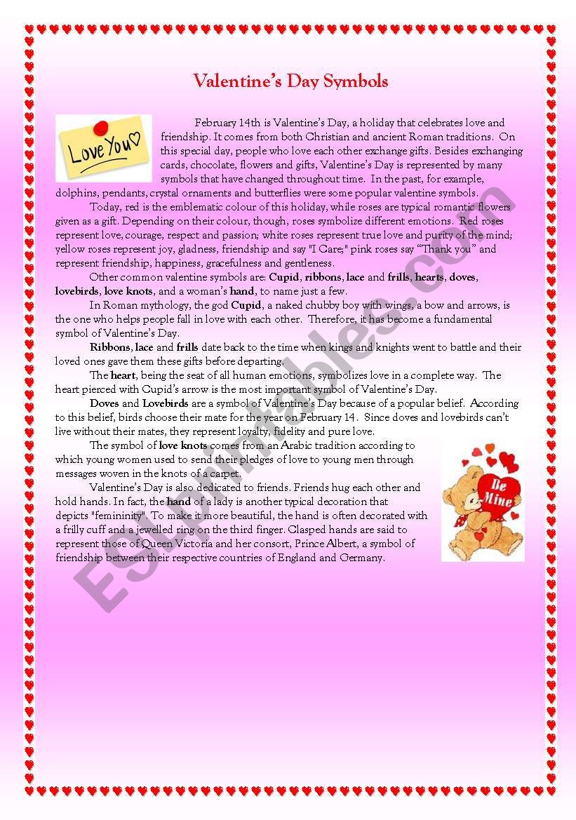 Valentines Day Symbols worksheet