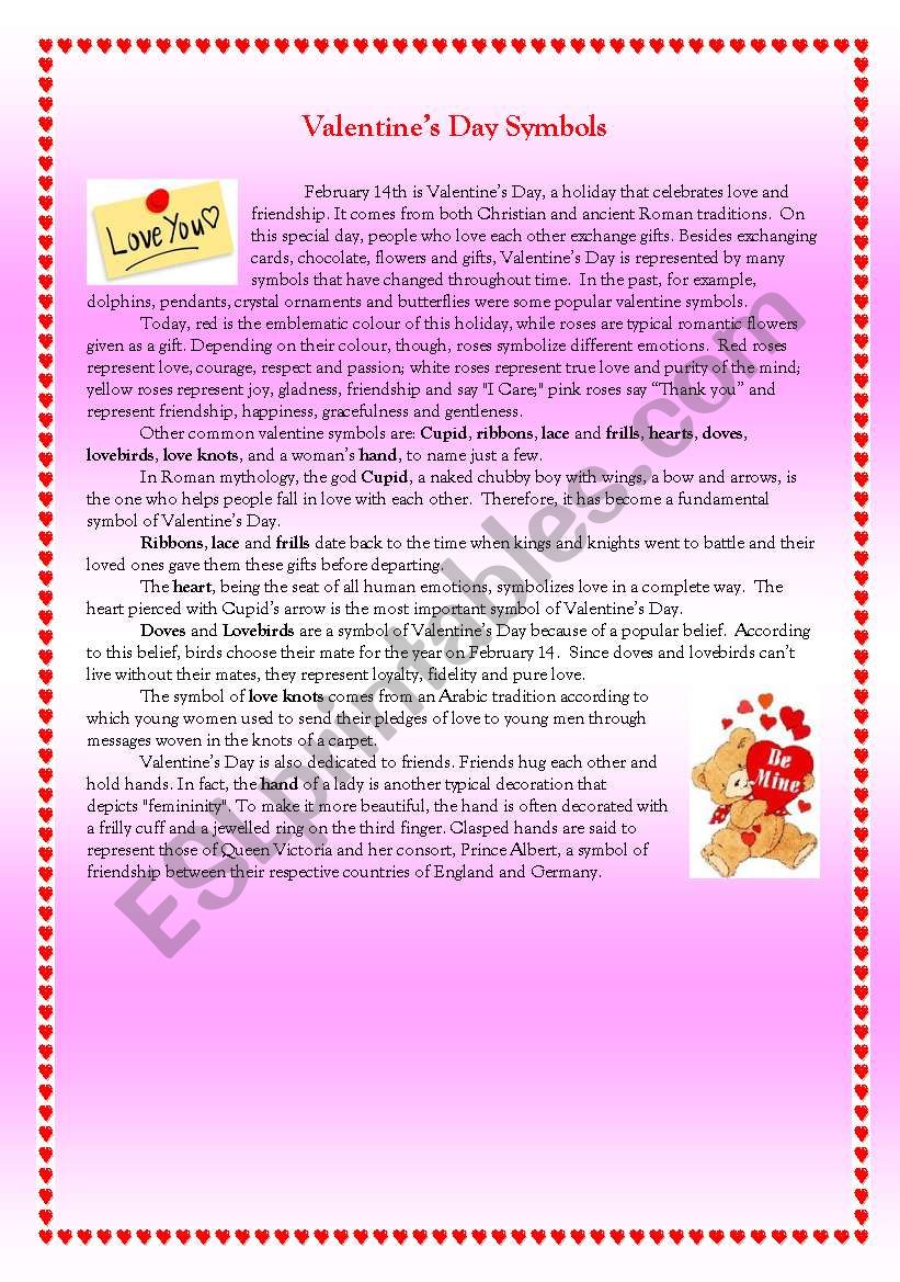 ValentineÂ´s Day Symbols worksheet