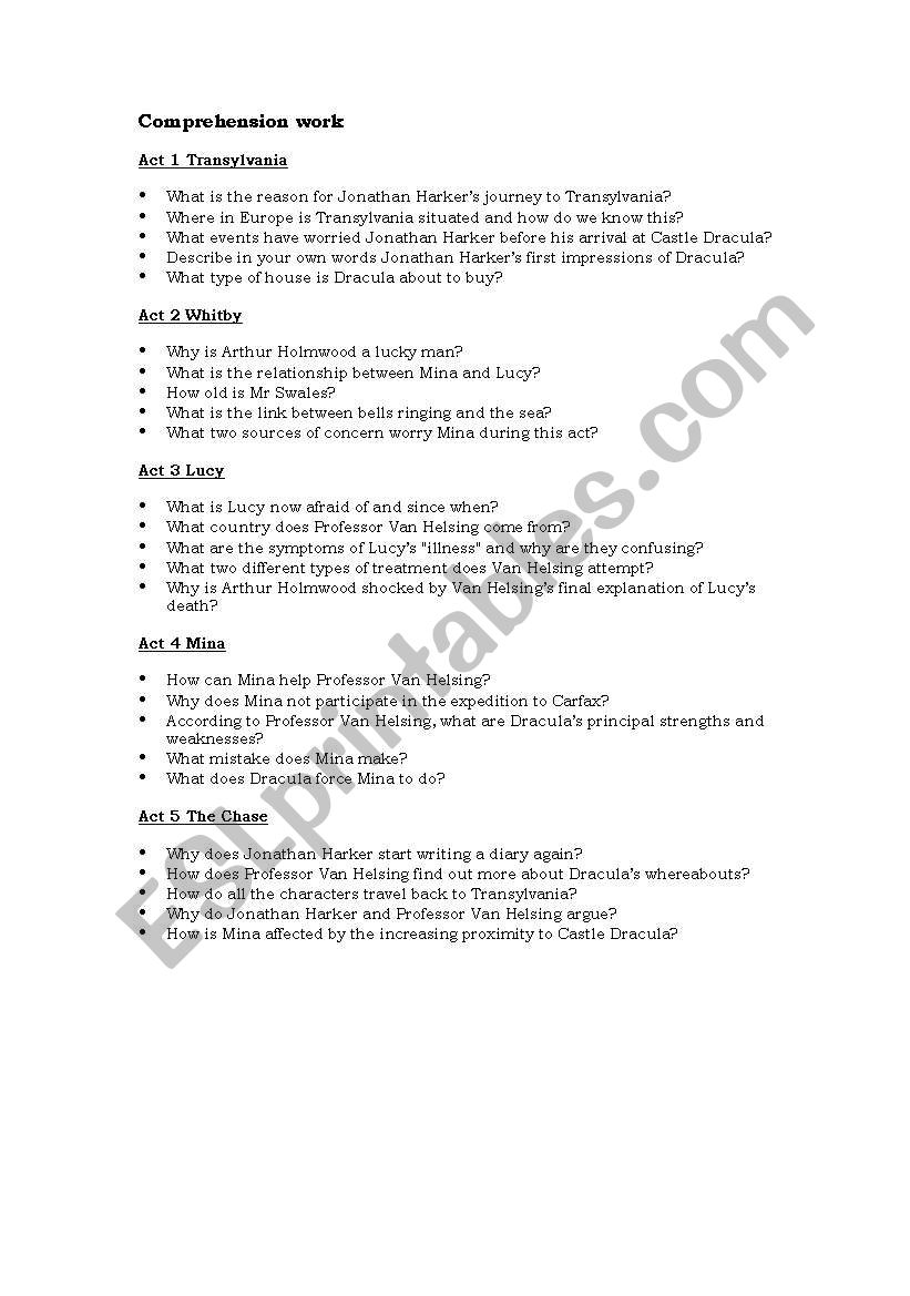 Dracula worksheet