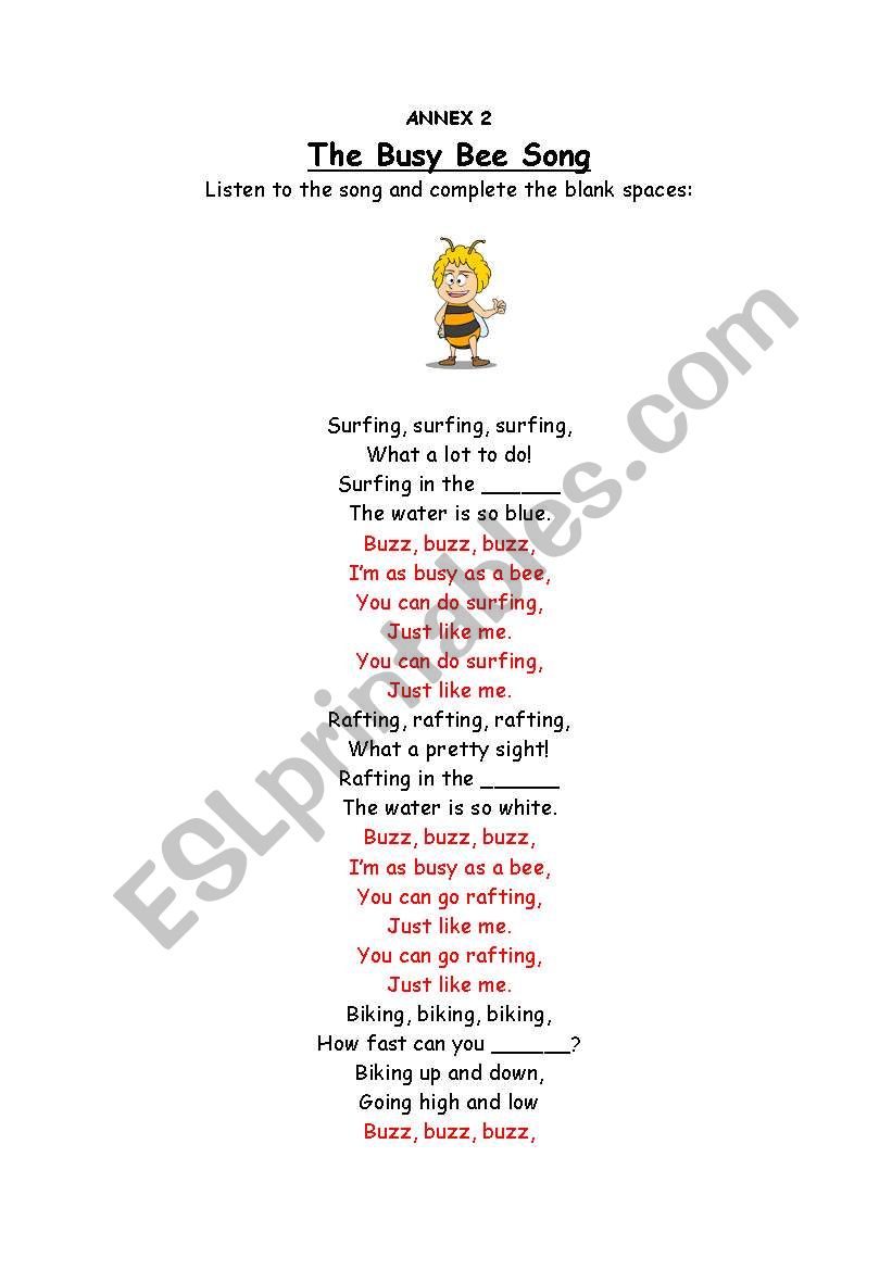The busy bee worksheet