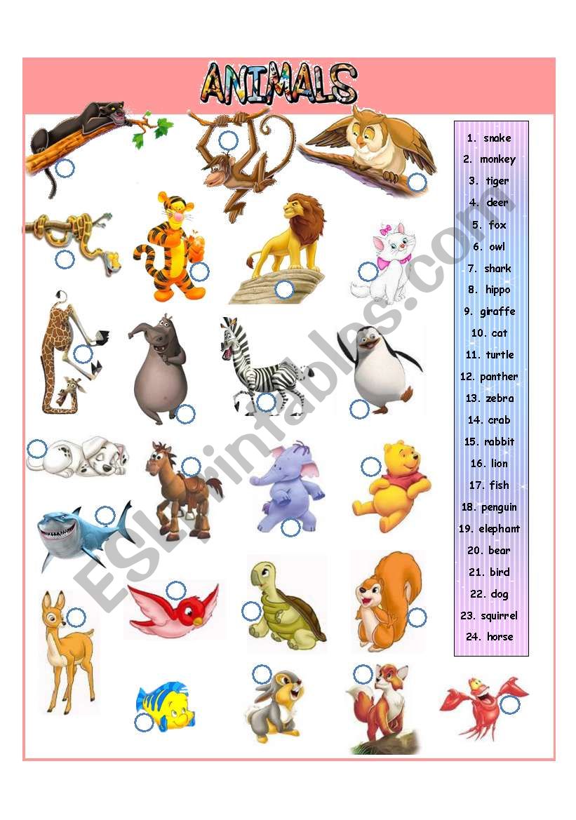 Animals - I part worksheet