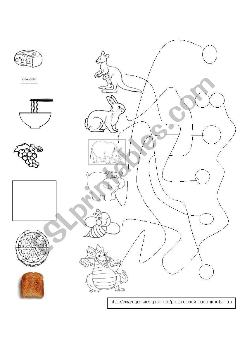 food, animals and colours worksheet