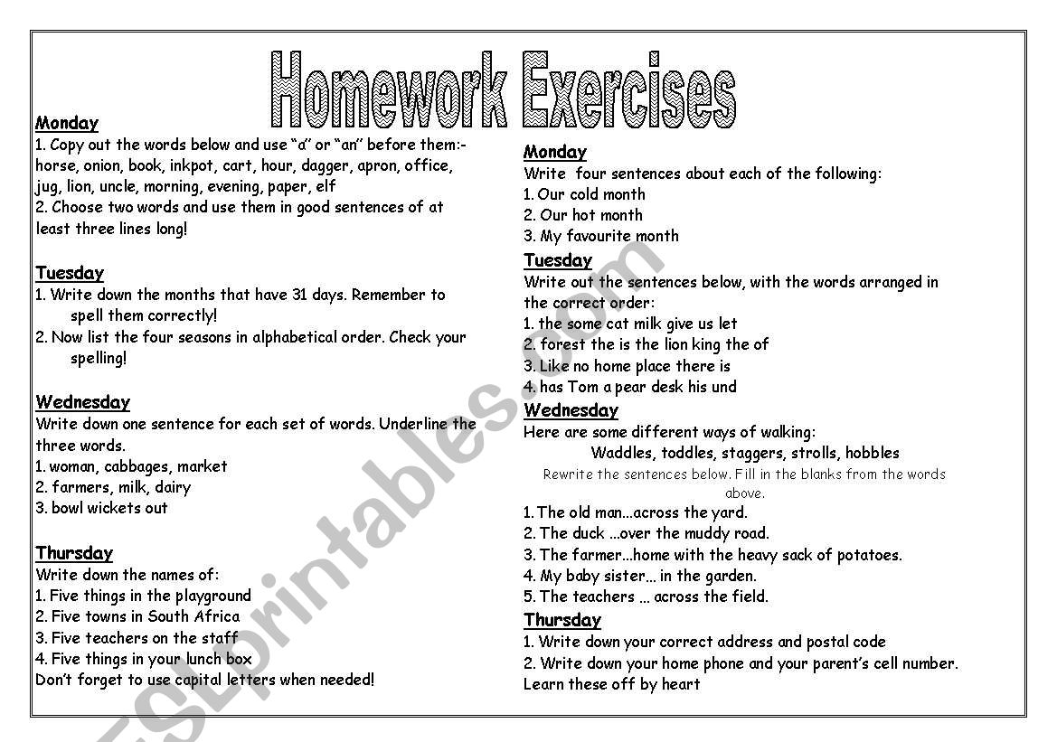 Homework Exercises worksheet