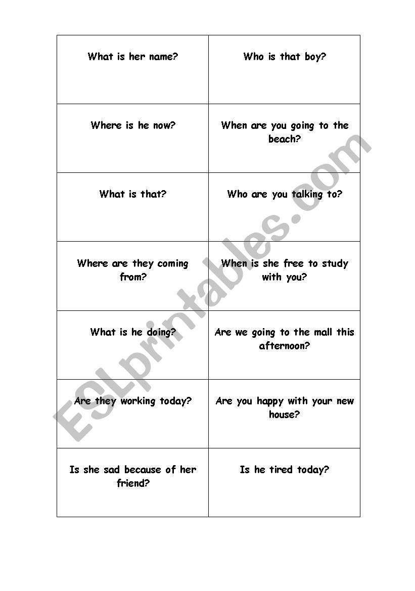 wh question cards for verb to be