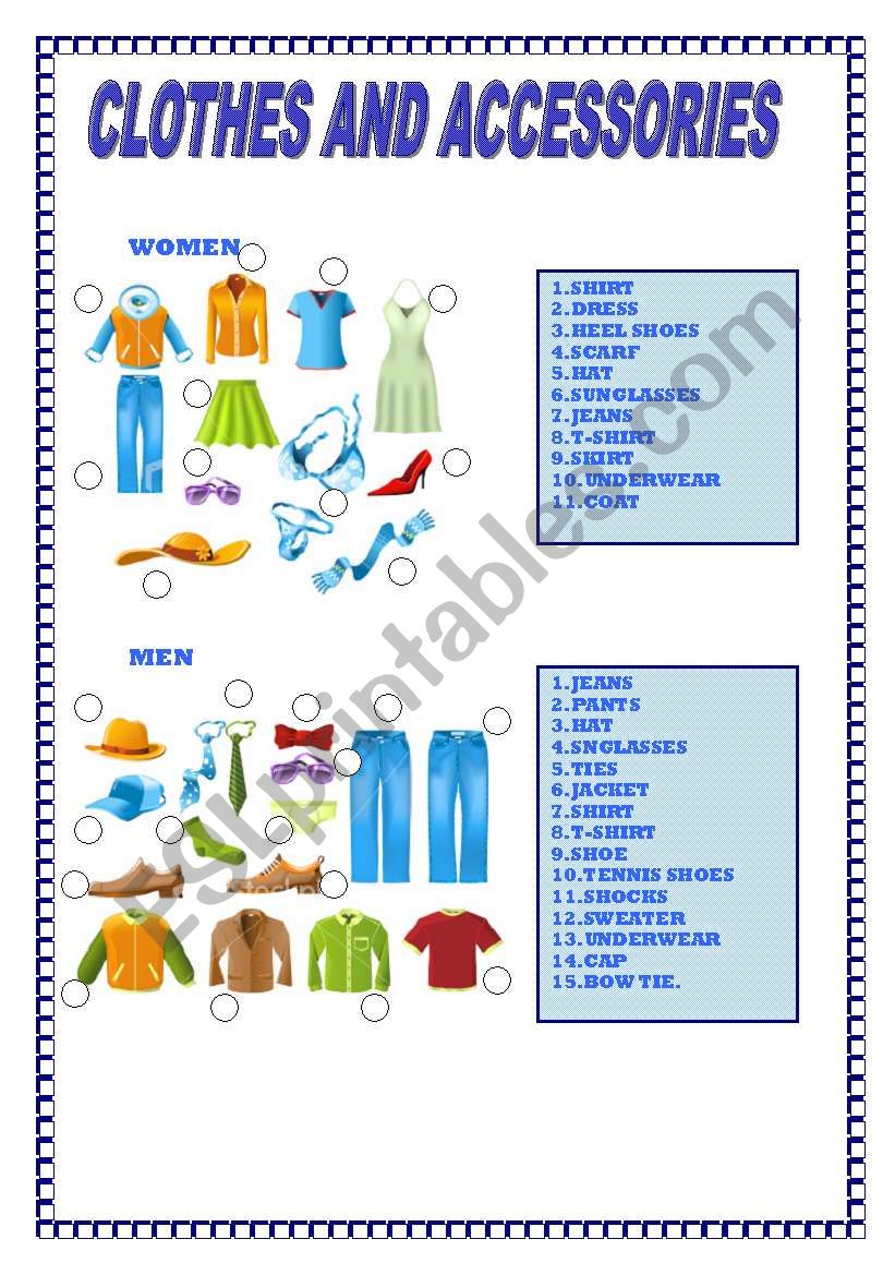 CLOTHES AND ACCESSORIES worksheet