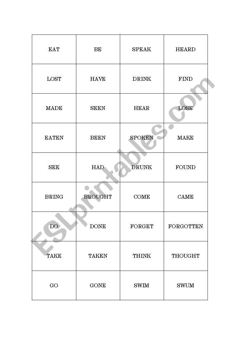 Participle Memory Game worksheet