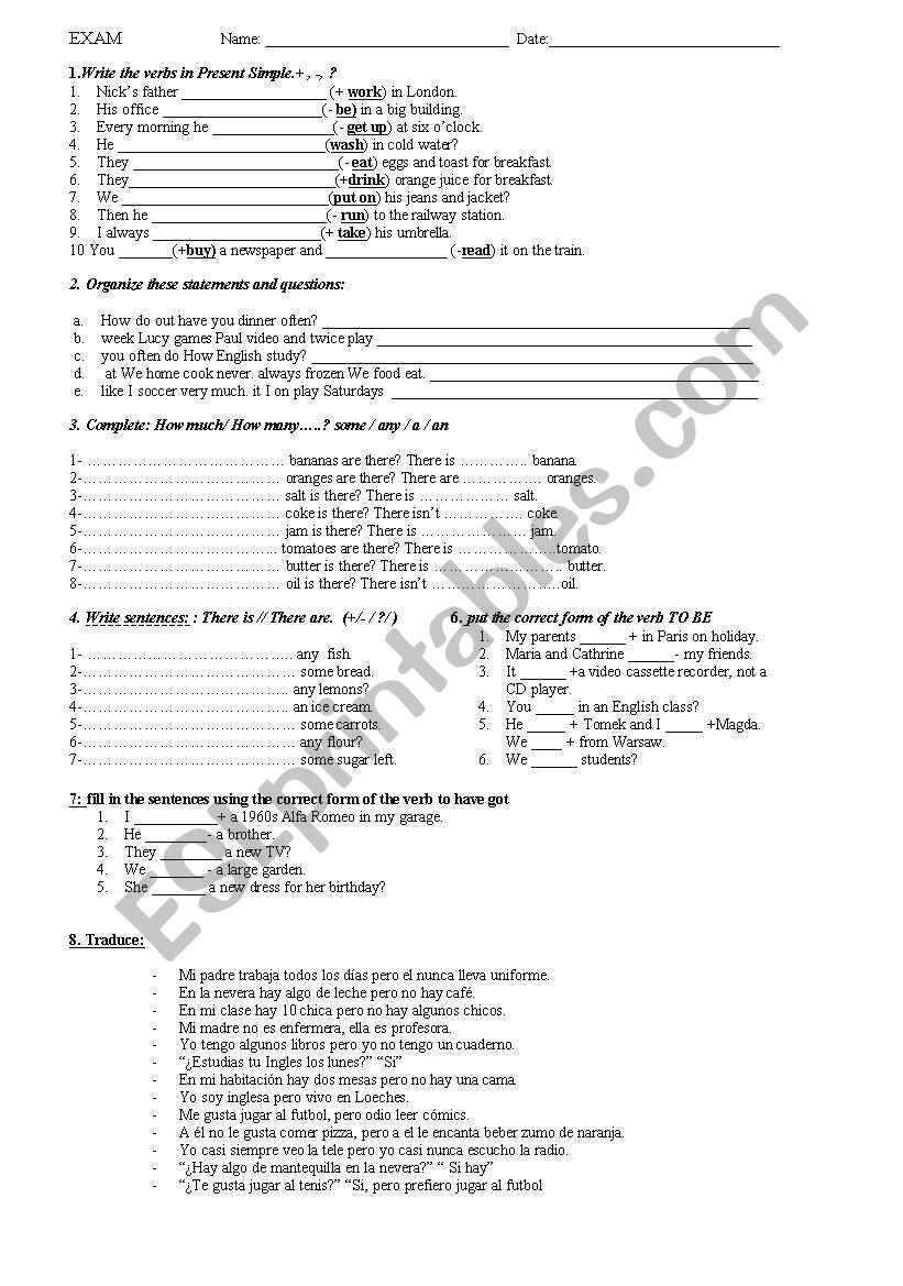 REVISION EXERCISES. PRESENT SIMPLE, CONTINUOUS,THERE IS/ARE, SOME/ANY