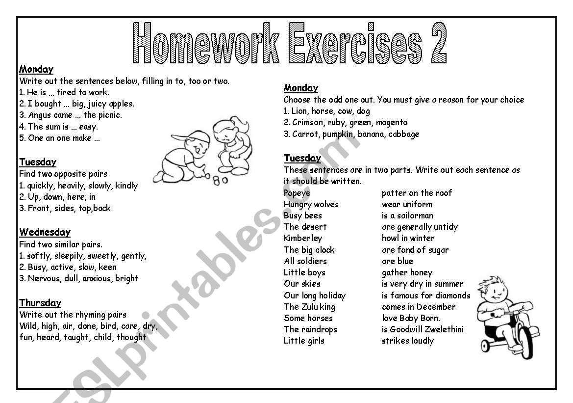 Homework Exercises 2 worksheet