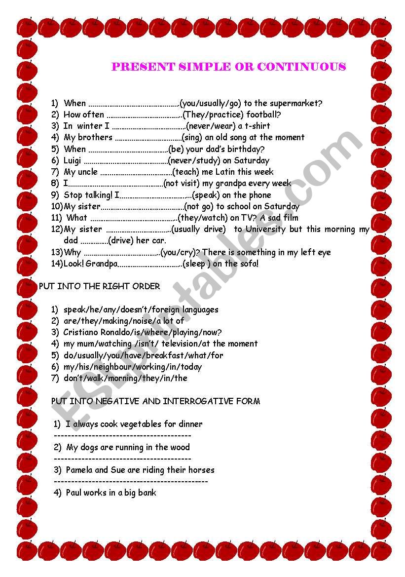 Practice simple or continuous worksheet