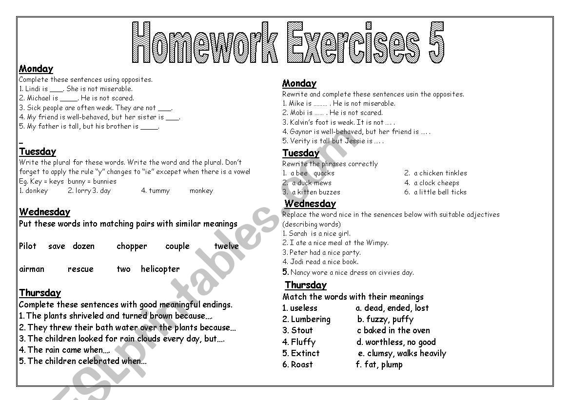 Homework Exercise 5 worksheet