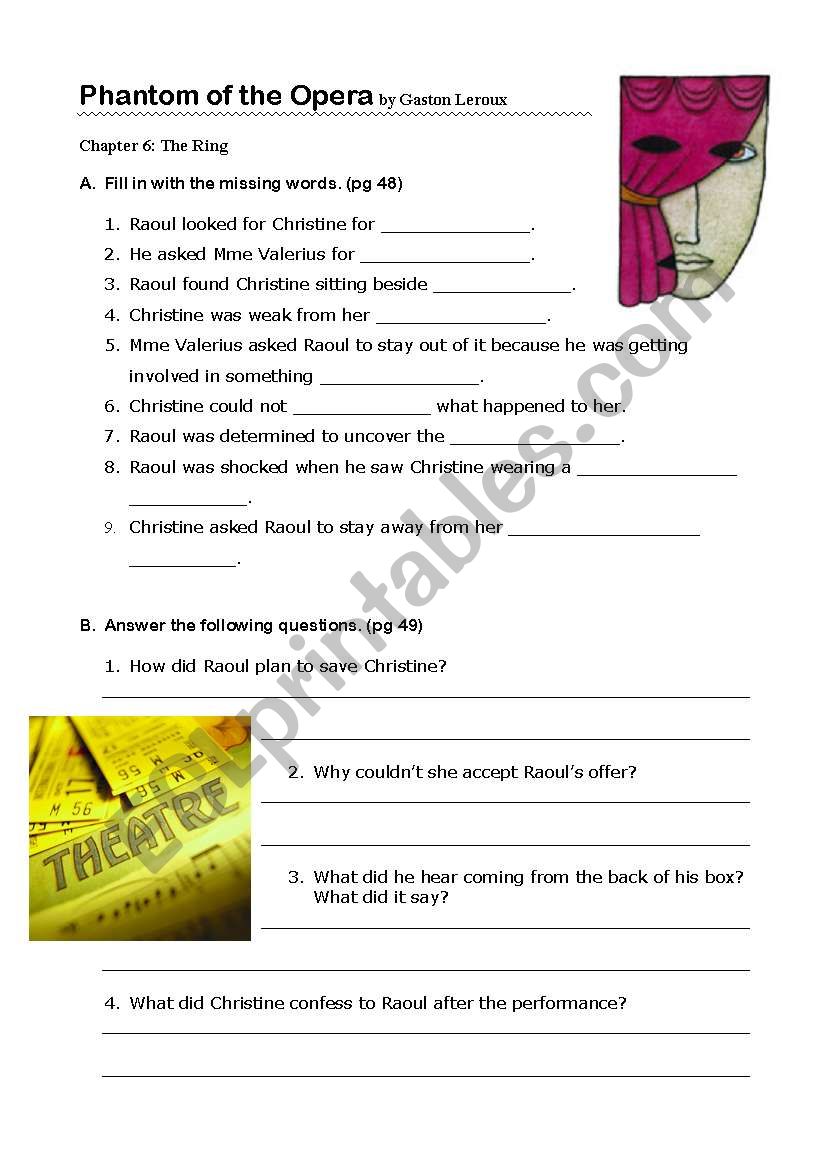 Phantom of the opera worksheet