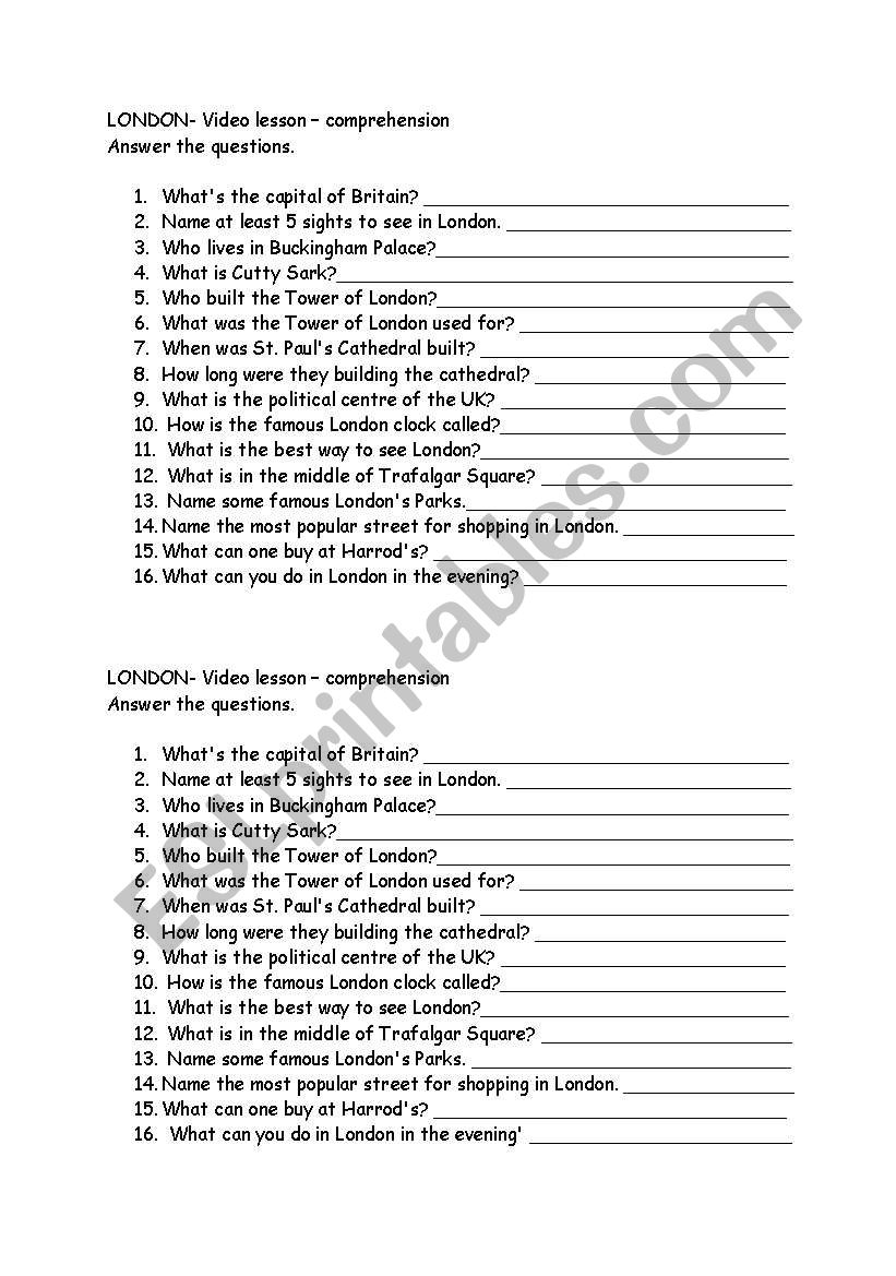 london-video lesson comprehension questions
