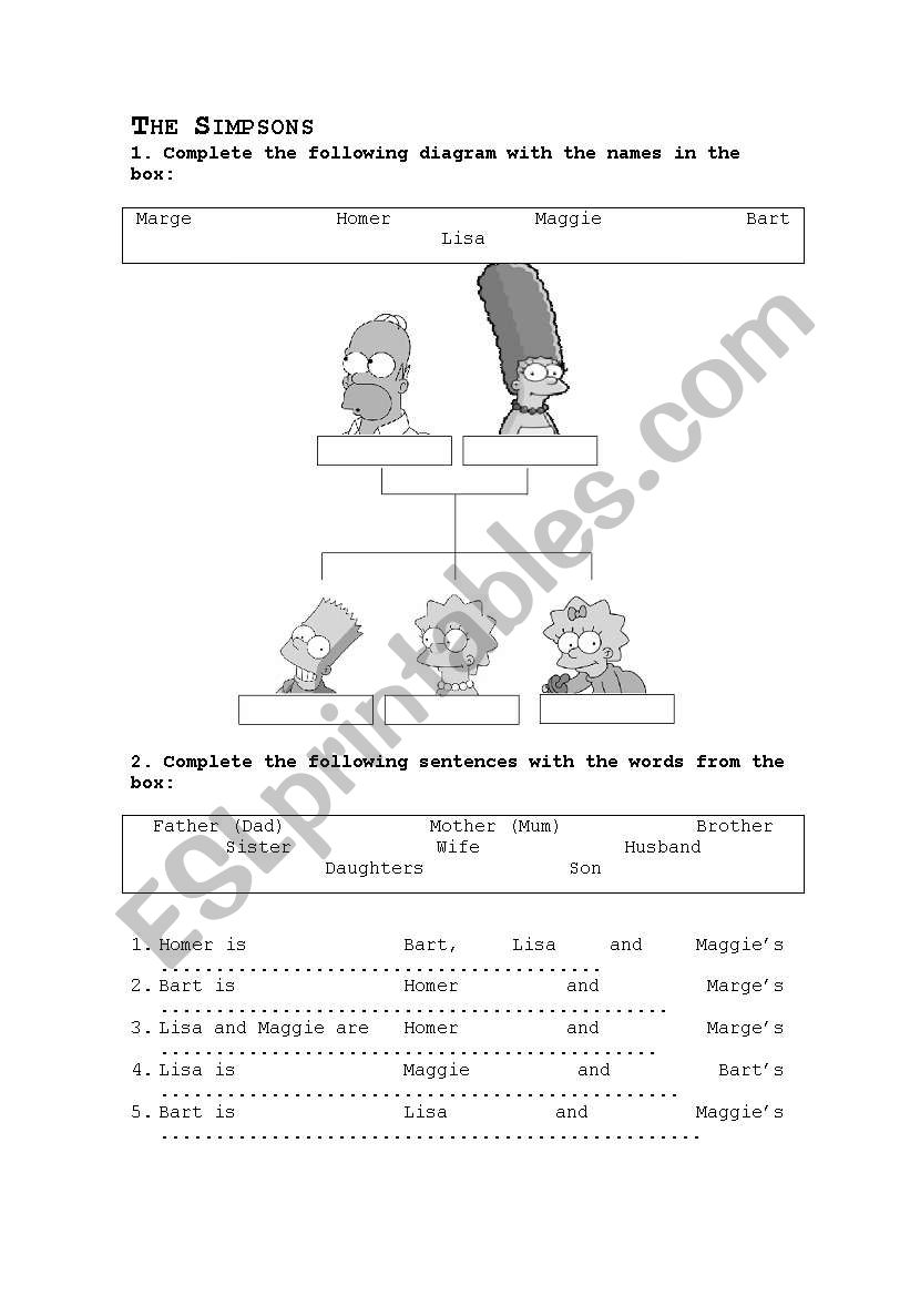 Simpsons family worksheet