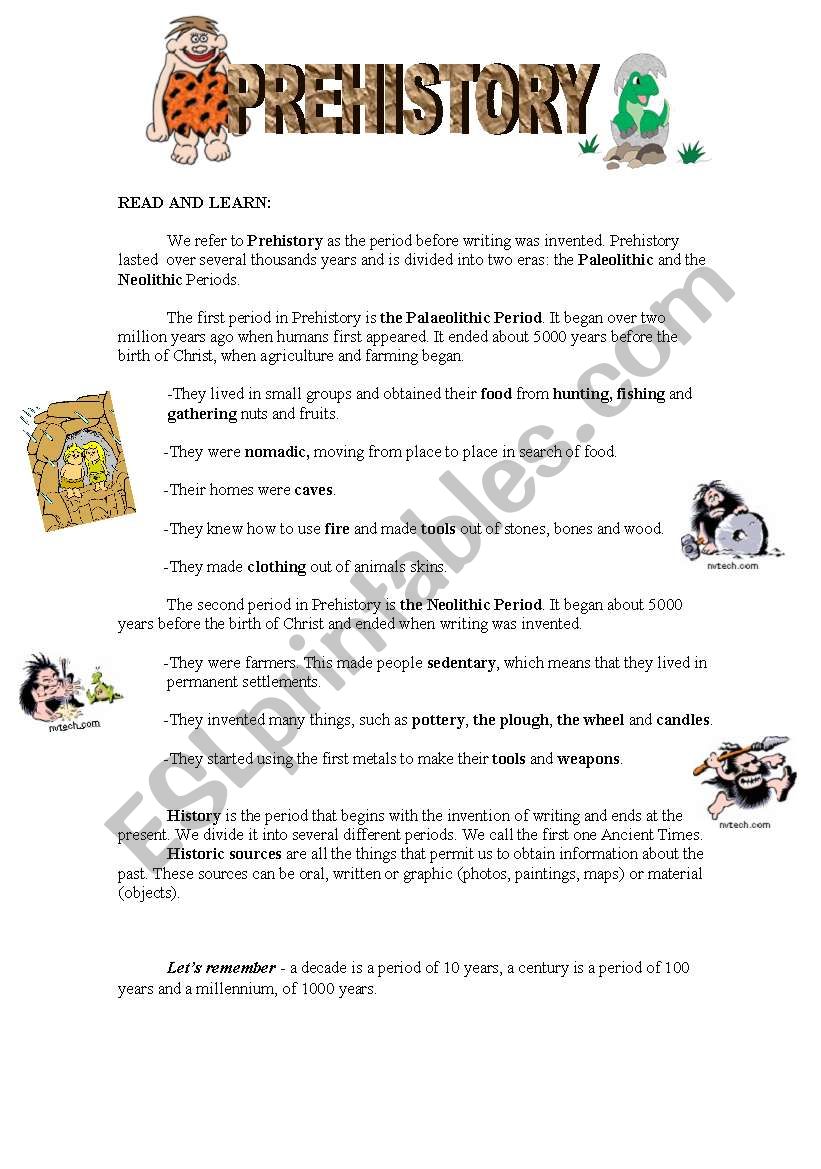 Prehistory worksheet