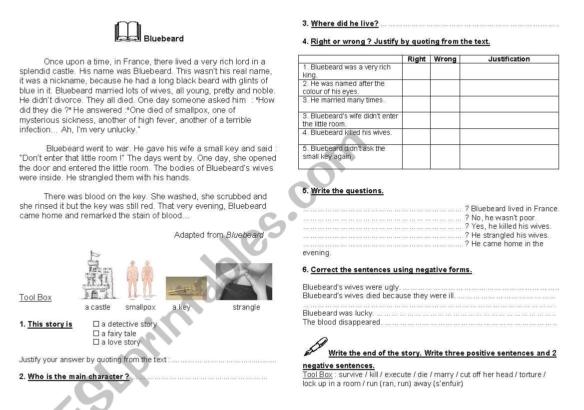 Bluebeard worksheet