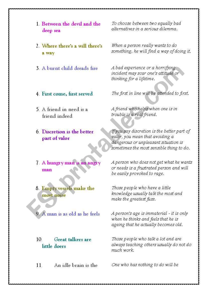 Proverbs worksheet