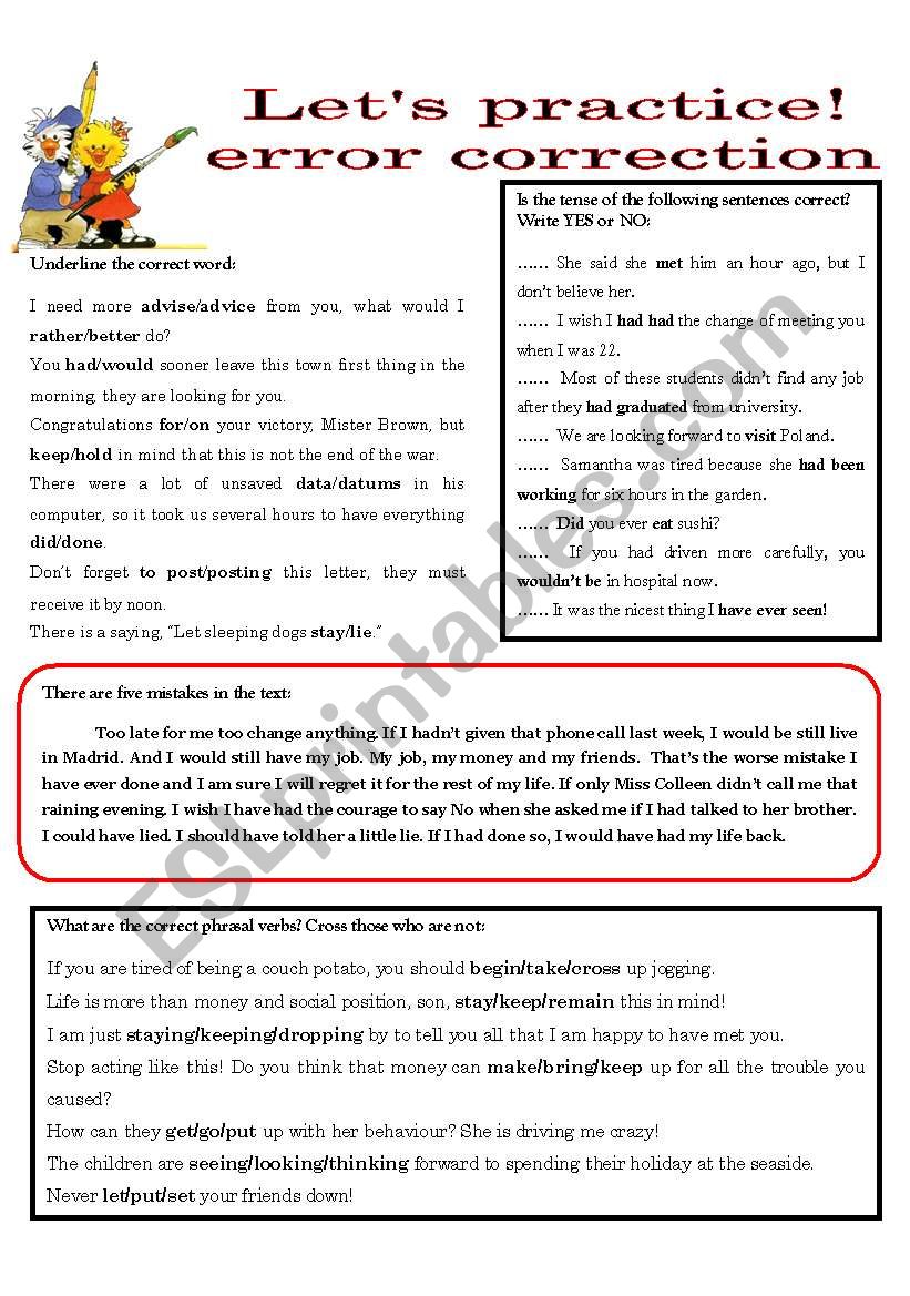 LETÂ´S PRACTICE - - - ERROR CORRECTION - ESL worksheet by domnitza