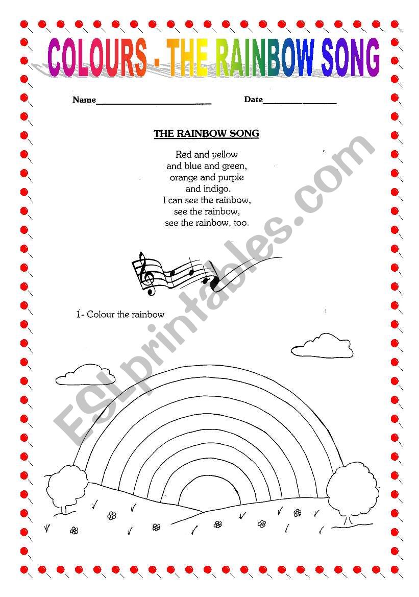 COLOURS - THE RAINBOW SONG worksheet