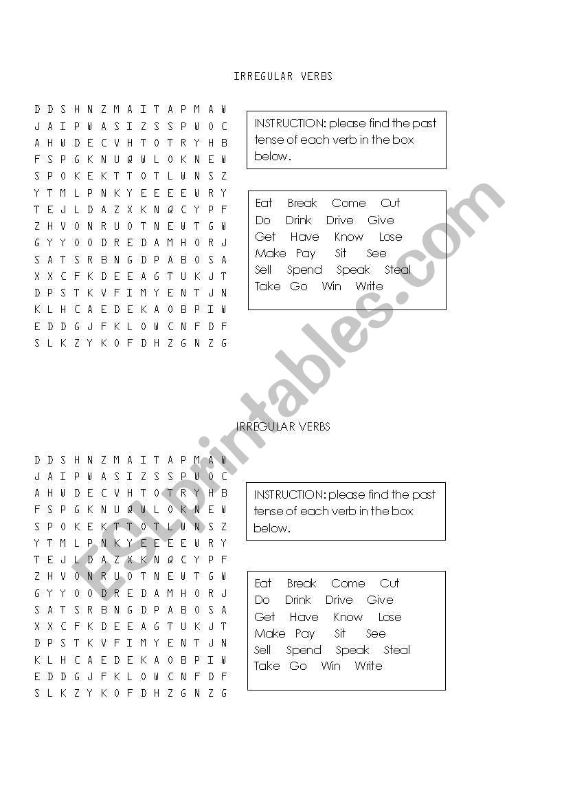 Irregular verbs past simple worksheet