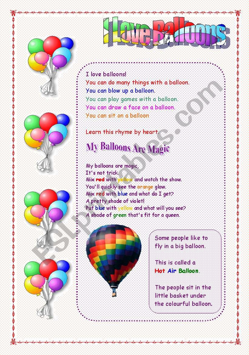 I Love Balloons - Easy Reading and Rhymes