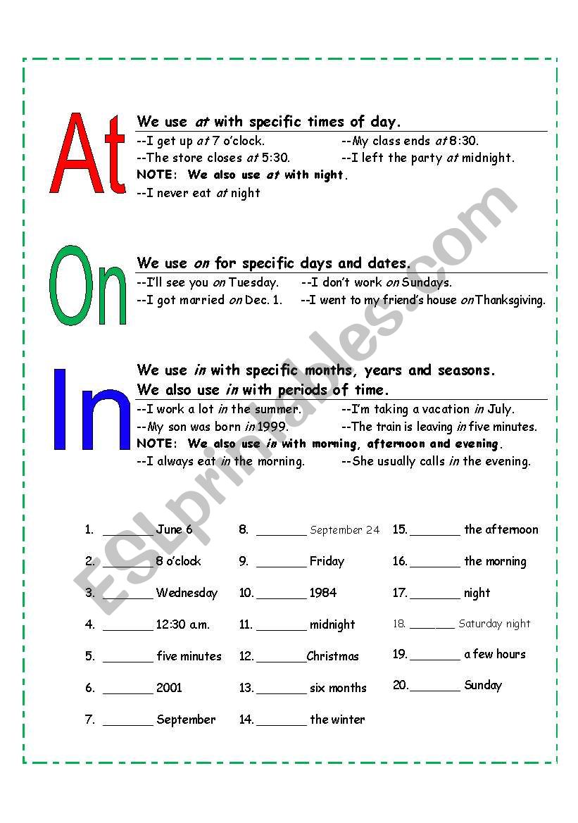 At  On  In:  Prepositions of Time