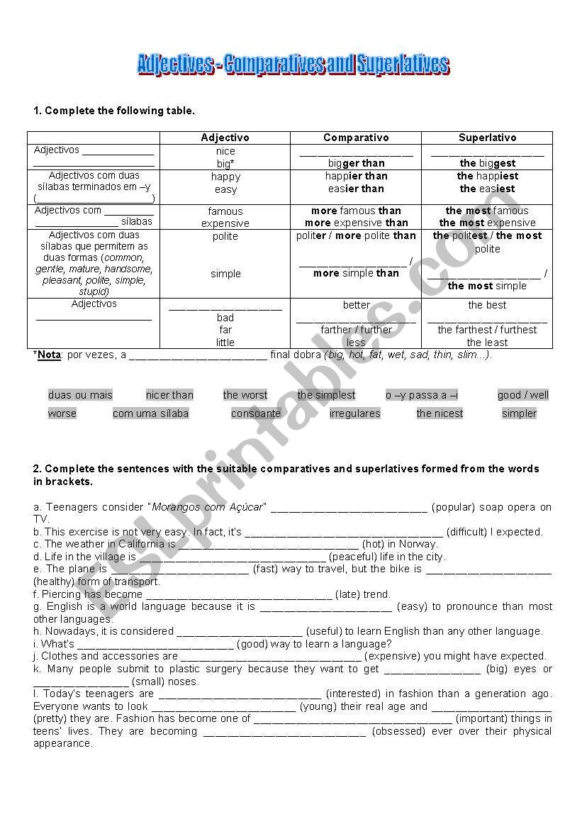 Adjectives - comparatives and superlatives