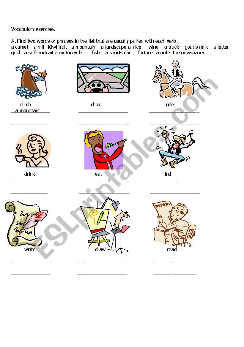 Words and phrases with verbs worksheet