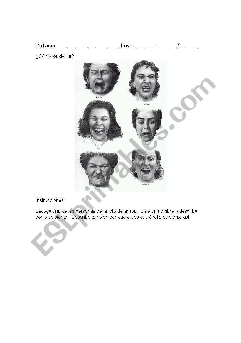 Feelings faces and writing prompt