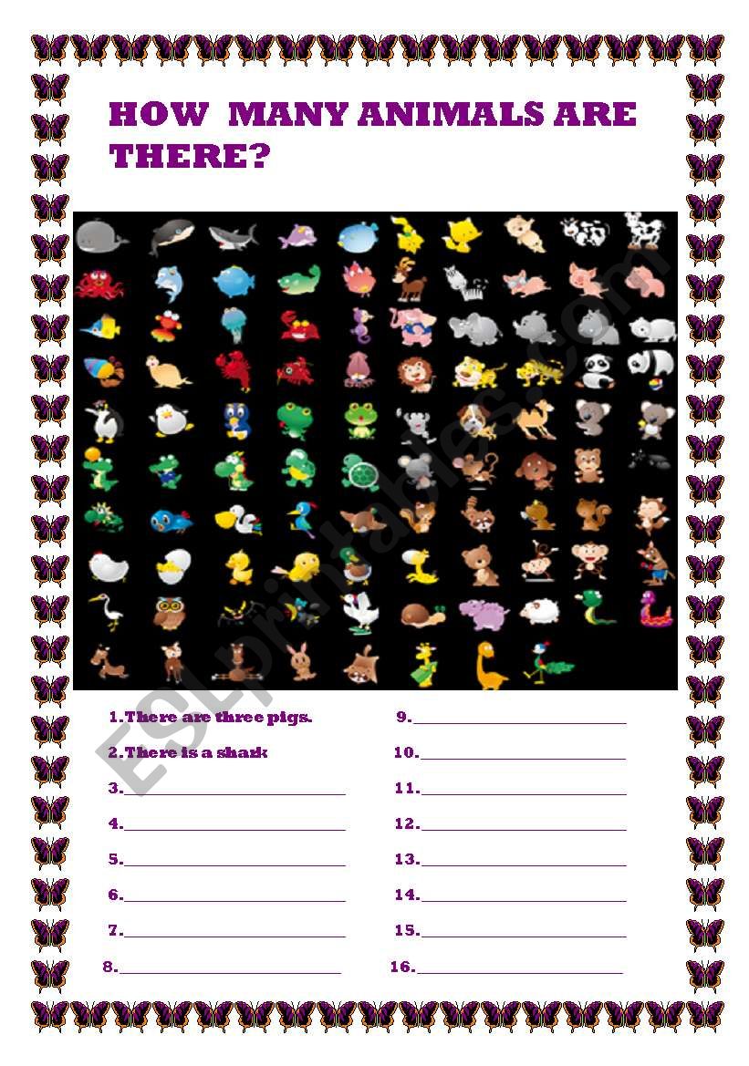 HOW MANY ANIMALS ARE THERE? worksheet