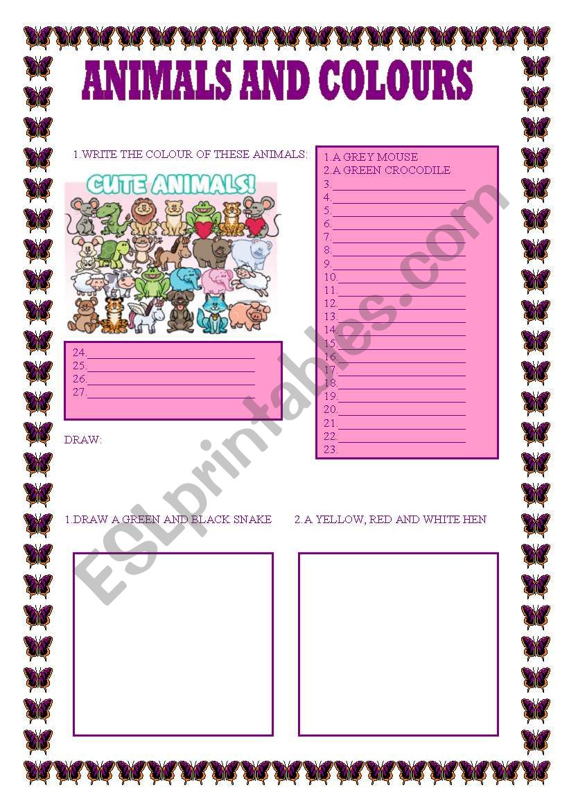 ANIMALS AND COLOURS worksheet