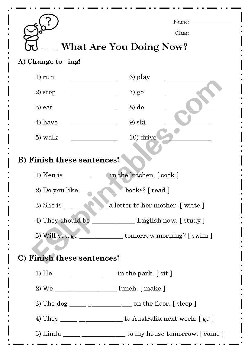 What Are You Doing Now? worksheet
